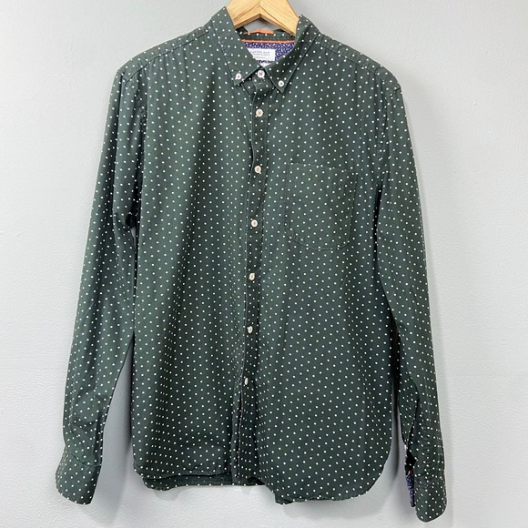 Cactus Man Button Down Shirt Long Sleeve Slim Fit XL Green Polka Dot Preppy Twee - Picture 1 of 12